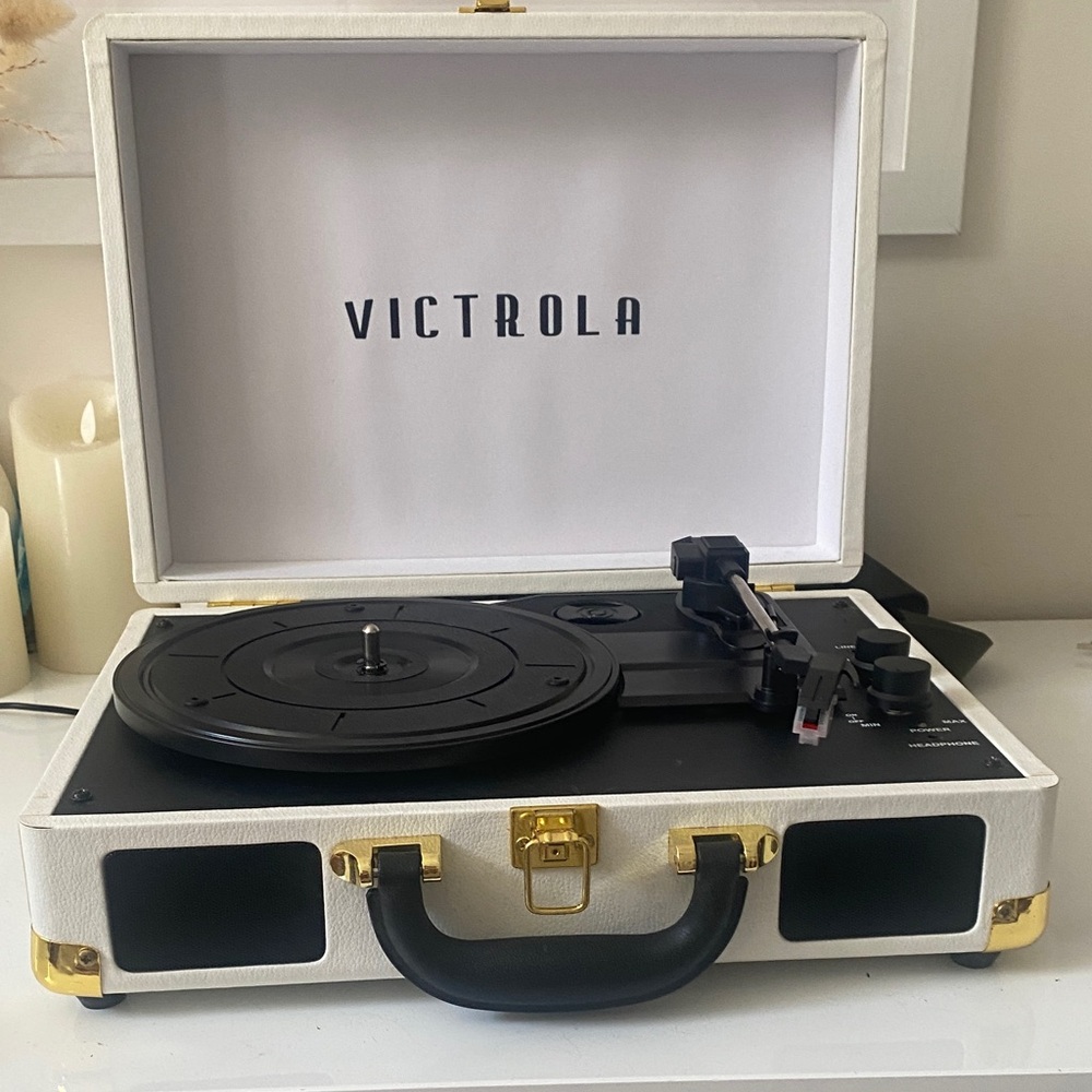 Victrola White and Black Portable Record Player